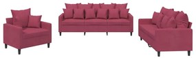 3201684 vidaXL Комплект дивани от 3 части с възглавници, виненочервен, кадифе