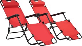 44344 vidaXL Сгъваеми шезлонги с подложки за крака, 2 бр, стомана, червени