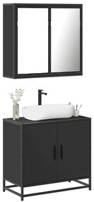 3300885 vidaXL Комплект мебели за баня от 2 части, черен, инженерно дърво
