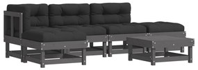 3185894 vidaXL Градински комплект с възглавници, 6 части, сив, дърво масив