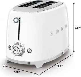 Тостер за хляб SMEG 50's Style TSF01WHEU, 950W, 2 филии, 6 нива, Тавичка за трохи, Вграден кабел, Неръждаема стомана, Бял