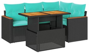 3327480 vidaXL Градински комплект с възглавници, 5 части, черен полиратан