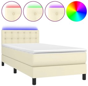 3134203 vidaXL Боксспринг легло с матрак LED кремаво 90x200 см изкуствена кожа