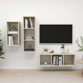 3079631 vidaXL Комплект ТВ шкафове от 3 части, дъб сонома, инженерно дърво
