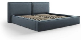 Тъмносиньо тапицирано двойно легло с място за съхранение и решетка 160x200 cm Arendal - Cosmopolitan Design