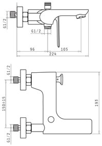 Wall-mounted battery bath Pyramis Ermosa