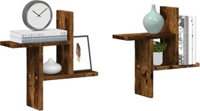 853249 vidaXL Стенни рафтове, 2 бр, опушен дъб, 38x12x38 см, инженерно дърво