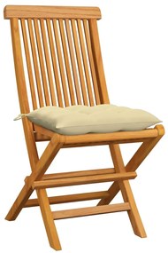 3065607 vidaXL Градински столове с кремавобели възглавници 6 бр тик масив