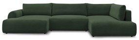 Тъмнозелен разтегателен ъглов диван от рипсено кадифе (ляв ъгъл/"U" форма) Lucien – Bobochic Paris