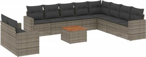 3256529 vidaXL Градински комплект диван с възглавници 11 части сив полиратан