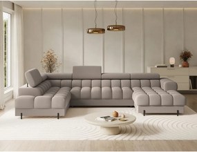 Светлокафяв кадифен разтегателен ъглов диван (ляв ъгъл U форма) Feraria – ELTAP