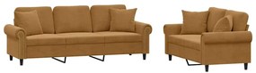 3202277 vidaXL Комплект дивани 2 части с възглавници, кафяв, кадифе