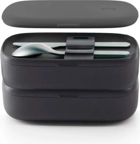 Комплект 2 бр кутии за храна Lekue On The Go 1010222, 2x500 мл, Включени прибори, Полипропилен, -20°C/+100°C, Черен