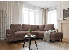 Кафяв разтегателен ъглов диван от рипсено кадифе (десен ъгъл) Lofty Lilly – Miuform