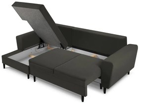 Черен разтегателен ъглов диван с място за съхранение от рипсено кадифе (ляв ъгъл) Kyoto – Cosmopolitan Design