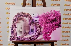 Картина на платно – Плетено сърце с фенери и люляк