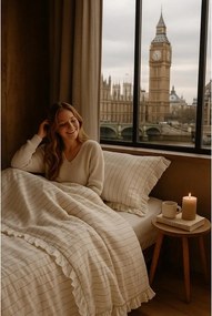 Бежово двойно удължено спално бельо от памук Renforcé 240x220 cm Amalia Striped – Mila Home Luxury