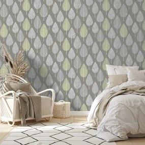 Тапет – Сиви и зелени листа на сив фон