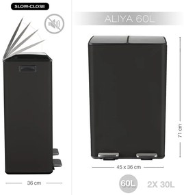 Матово черно стоманено кошче за боклук 2x30 l за рециклиране с педал Aliya – Spirella