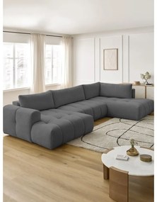 Тъмносив сгъваем/с място за съхранение ъглов диван (десен ъгъл/U форма) Fuji – Bobochic Paris