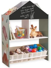 Детски Шкаф GINGER HOME, Етажерказа Играчки и Книжки с Мече, Черна Дъска за Писане, Къщичка FOREST