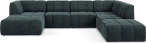 Син кадифен ъглов диван (U форма) Aloha – Makamii