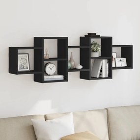 853219 vidaXL Стенен рафт, черен, 129x18x42 см, инженерно дърво