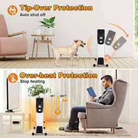 Маслен радиатор Sailnovo NSC-250-11F1, 2500W, 11 ребра, 30 м2, 3 степени, Въртящи се на 360 колелца, 10-35C, Бял