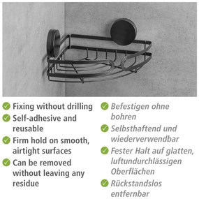 Черен ъглов рафт за баня Static-Loc® , ширина 27 cm Pavia - Wenko