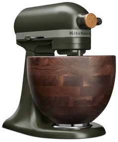 Планетарен миксер KitchenAid Artisan Evergreen 5KSM180WSEEG, 300W, 4.7 л, Direct drive, 10 скорости, Накланяща се глава, Купа от орехово дърво, Тъмнозелен/кафяв