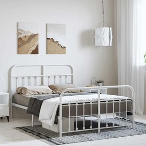 352644 vidaXL Метална рамка за легло с горна и долна табла, бяла, 135x190 см