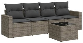 3251027 vidaXL Градински комплект с възглавници, 5 части, сив полиратан