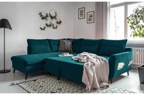 Ъглов разтегателен диван от тюркоазено кадифе L, ляв ъгъл Stylish Stan - Miuform