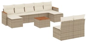 3258782 vidaXL Градински диван с възглавници, 10 части, бежов полиратан