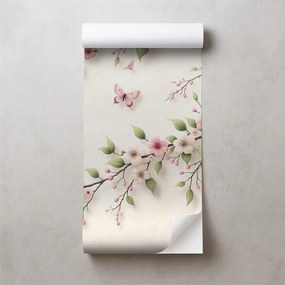 Самозалепващ фототапет – Нежни розови цветя и пеперуди