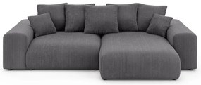 Сив разтегателен ъглов диван с място за съхранение от рипсено кадифе (променлив) Luma – Ropez