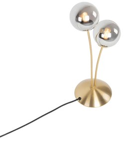 Модерна настолна лампа златиста 2-лампа с димно стъкло - Атина