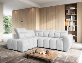 Светлосив разтегателен ъглов диван с място за съхранение от букле (ляв ъгъл L форма) Falconn – ELTAP