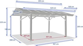 Навес за кола Hesperide Belize, Поликарбонат и алуминий с дървесен ефект, 5x3м