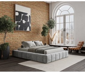 Светлосиво тапицирано двойно легло с място за съхранение с включена подматрачна рамка 200x200 cm Aruba L – Maison de Rêve