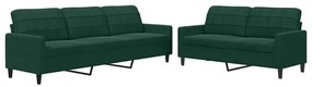 3278473 vidaXL Комплект дивани от 2 части с възглавници, тъмнозелен, кадифе