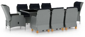 3060189 vidaXL Градински комплект с възглавници, 9 части, полиратан, светлосив