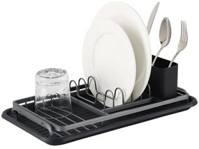 Сушилник за съдове Luigi Ferrero FR-3821A, 42x23x12 см, Неплъзгащи се крачета, Тава за отцеждане, Черен/сив