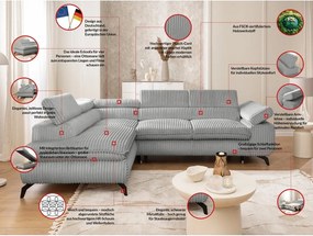 Светлосив ъглов диван от рипсено кадифе (ляв ъгъл L форма) Marbeya – Ropez