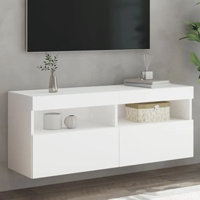 837211 vidaXL Стенен ТВ шкаф с LED осветление, бял, 100x30x40 см