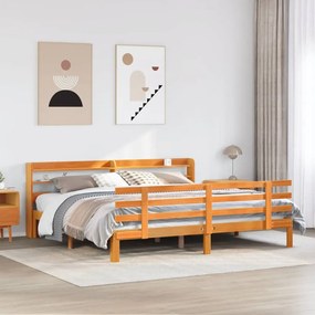 3306874 vidaXL Рамка за легло с табла, восъчнокафяв, 180x200 см, масивно дърво