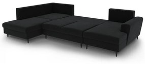 Черен кадифен разтегателен ъглов диван с място за съхранение (ляв ъгъл/U форма) Kyoto – Cosmopolitan Design