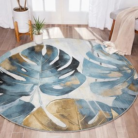 Син кръгъл килим подходящ за пране ø 120 cm Golden Leaves – Mila Home