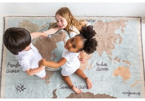 Син/бежов детски пуф World Map – Lorena Canals