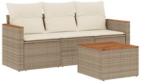 3258166 vidaXL Градински диван с възглавници, 4 части, бежов полиратан